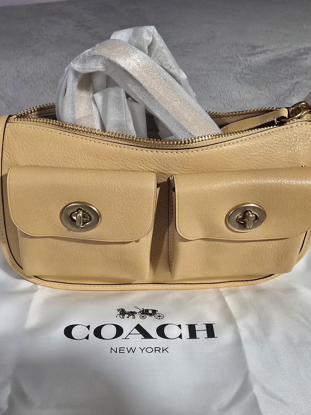 COACH Pebble Leather Shoulder Bag in Tan